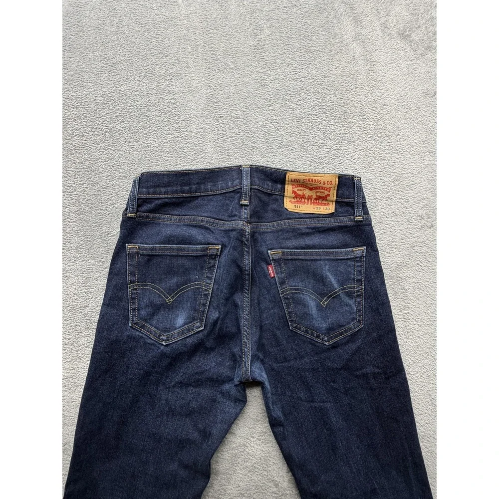 Levis 511‎ Jeans Mens Measured 30x29 Dark Wash Blue Slim Taper Stretch Denim